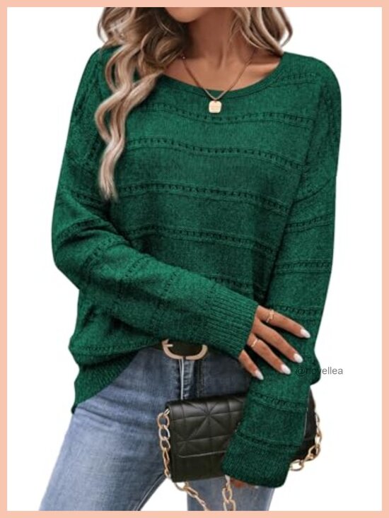 Sweaters - Women's Crewneck Long Sleeve Hollow Out Knit Lightweight Sweater